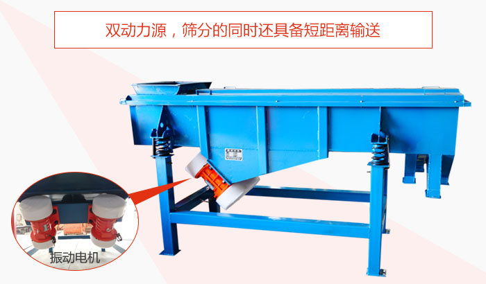 方形振動(dòng)篩雙動(dòng)力源，篩分的同時(shí)還具備短距離輸送。