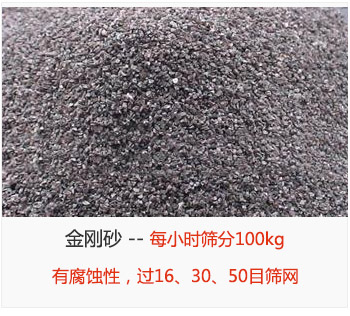 篩分金剛砂每小時(shí)100kg，有腐蝕性，過16、30、50目篩網(wǎng)