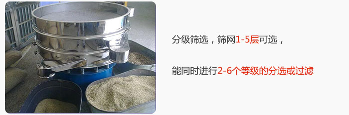分級篩選，可篩1至5層篩網(wǎng)，能同時(shí)進(jìn)行2至6個(gè)等級的分選或過濾