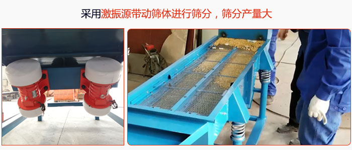 采用激振源帶動篩體進行篩分，篩分產(chǎn)量大。