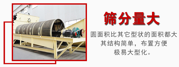 滾筒篩篩分產(chǎn)量大，產(chǎn)量可達200噸/時