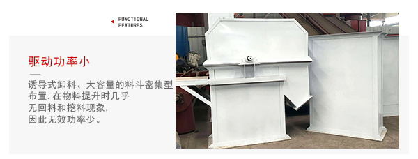 TD型斗式提升機驅(qū)動力小，無回料等特點展示圖。