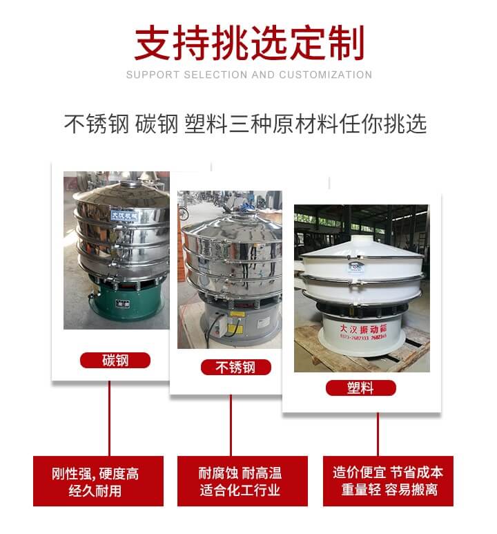 旋振篩可配置一到四層的篩網(wǎng)。旋振篩的篩分效率高，篩分精度高，篩分率高達(dá)96%。