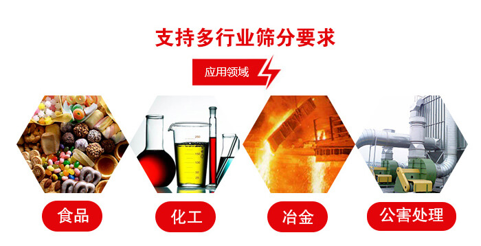 旋振篩適用的行業(yè)：食品行業(yè)，化工行業(yè)，冶金行業(yè)，公害處理等。
